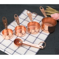 Top-Quality Copper-Plated Stainless Steel+ Mirror Rose Gold Finished 4PCS Measuring Cups and 5PCS Spoons Stackable Set